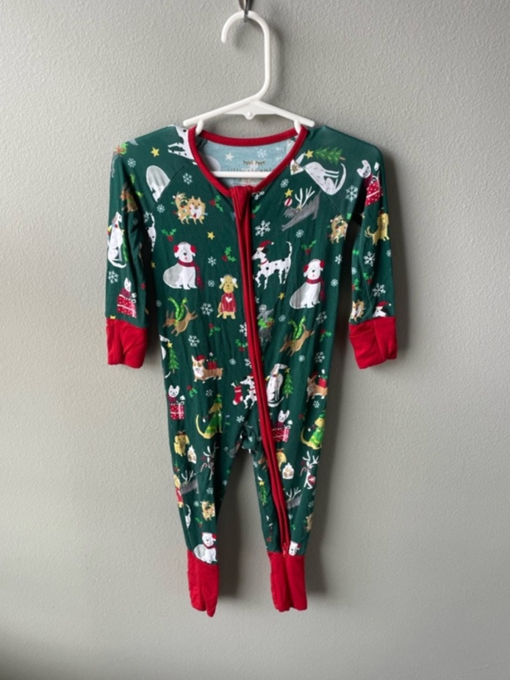 Little Sleepies Holiday Hounds Dog Print Bamboo Zippy Footie with Red Trim